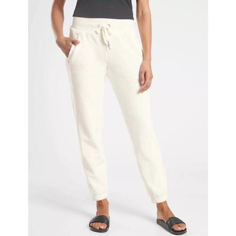 Athleta Fleece Joggers Double Cozy Karma Recover Size L Sea Salt Ivory Lounge